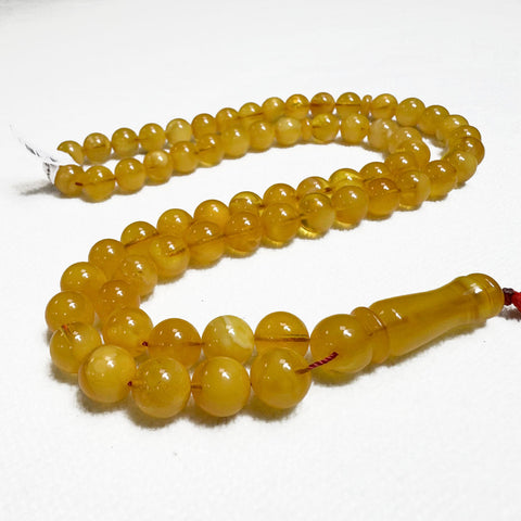 Yellow With White Amber Round Shape 9 mm Islamic Prayer Beads