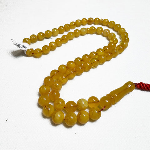 Yellow With White Amber Round Shape 9 mm Islamic Prayer Beads