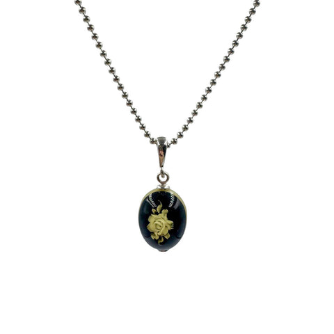 Engraved Cherry Amber Oval Pendant & Chain Necklace Sterling Silver