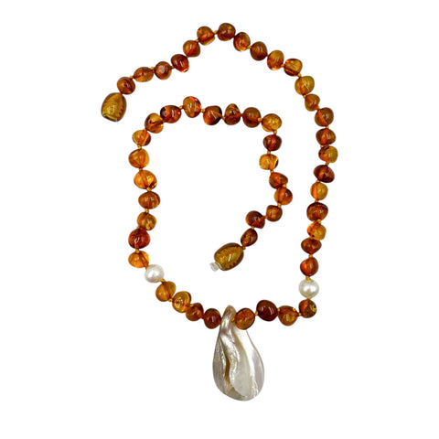 "KIDDO" Cognac Amber Baroque Beads Baby Necklace