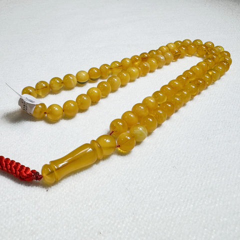 Yellow With White Amber Round Shape 9 mm Islamic Prayer Beads