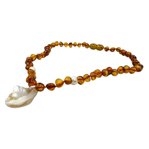 "KIDDO" Cognac Amber Baroque Beads Baby Necklace