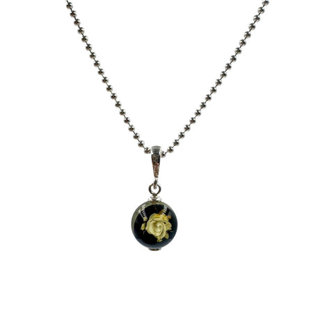 Engraved Cherry Amber Round Pendant & Chain Necklace Sterling Silver