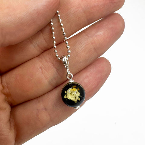 Engraved Cherry Amber Round Pendant & Chain Necklace Sterling Silver