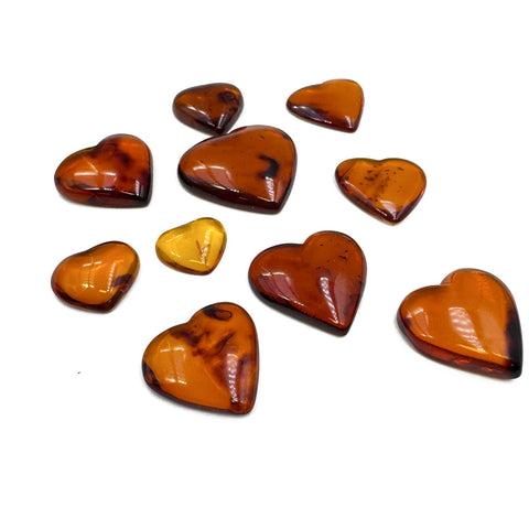 Cognac Amber Handmade Heart Shape Cabochons