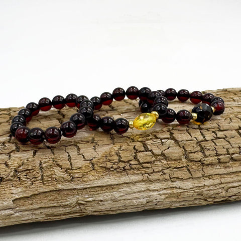 Cherry Amber Round Bead Stretch Ring