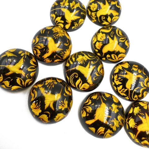Cherry Amber Engraved Hummingbird Round Shape Cabochons