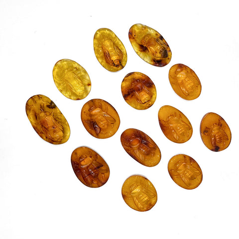 Cognac Amber Carved Bee Cabochons