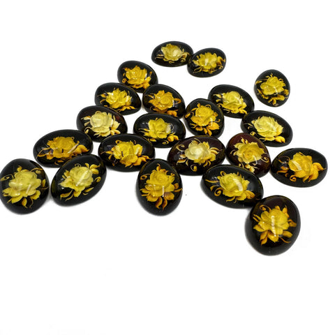 Cherry Amber Engraved Roses Oval Shape Cabochon