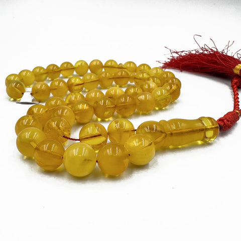 Yellow Cloudy Amber Round Shape 11 mm Islamic Prayer Beads
