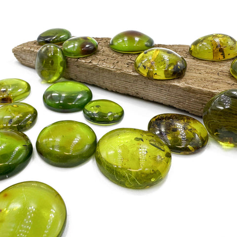 Green Amber Handmade Round Shape Cabochons