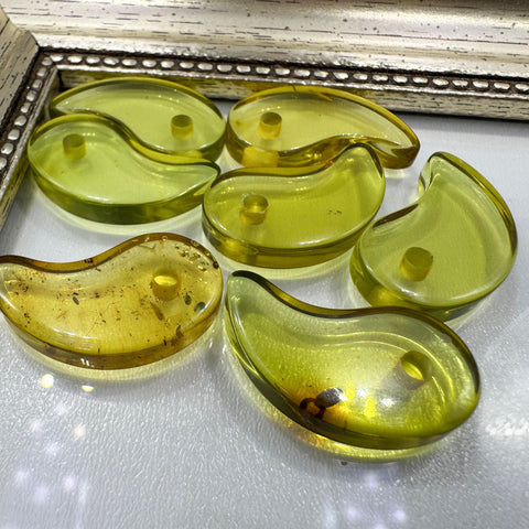 Green Amber Magatama Beads