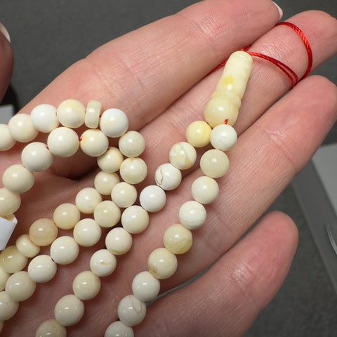 White With Yellow Amber Round Shape 5.5 mm Islamic Rosary Beads