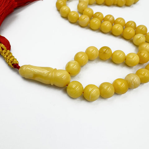 Yellow With White Amber Round Shape 10.5 mm Islamic Rosary Beads