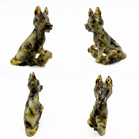 Milky Fossil Amber Carved Dog Figurine