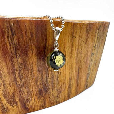 Engraved Cherry Amber Round Pendant & Chain Necklace Sterling Silver