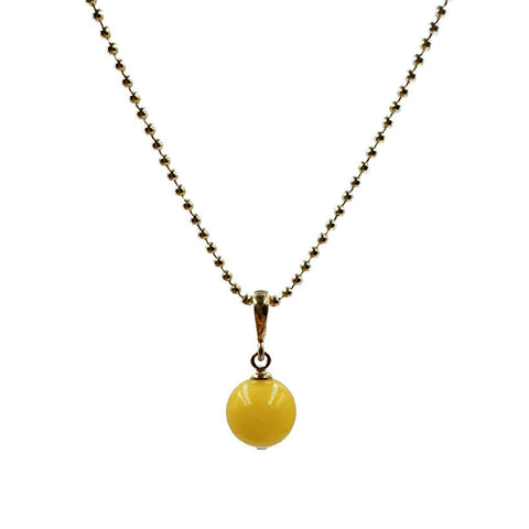 Milky Amber Round Bead Pendant & Chain Necklace 14k Gold Plated