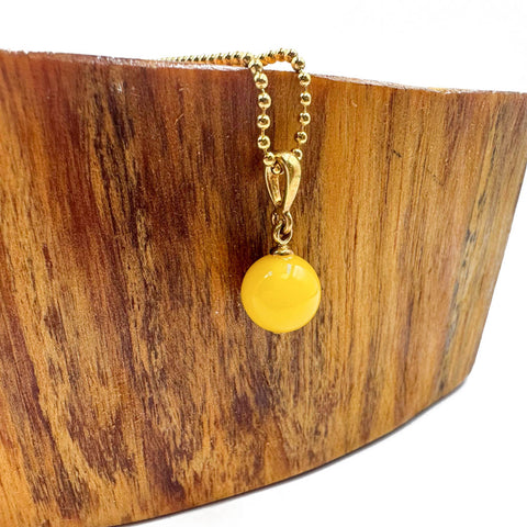 Milky Amber Round Bead Pendant & Chain Necklace 14k Gold Plated