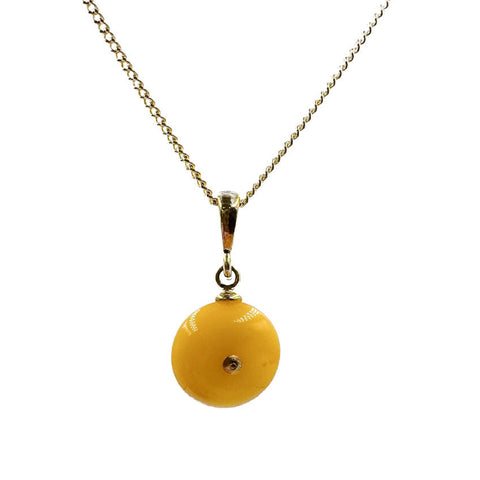 Milky Amber Charm Bead Pendant & Chain Necklace 14k Gold Plated