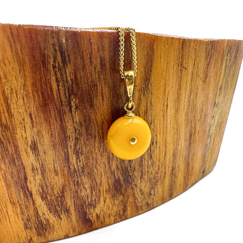 Milky Amber Charm Bead Pendant & Chain Necklace 14k Gold Plated