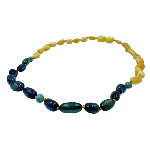 "KIDDO" Milky & Blue Amber Nugget Beads Baby Necklace