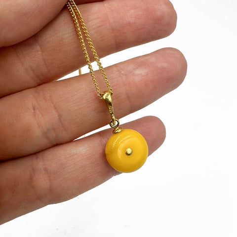 Milky Amber Charm Bead Pendant & Chain Necklace 14k Gold Plated