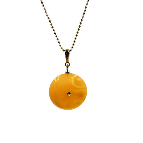 Milky Amber Charm Bead Pendant & Chain Necklace 14k Gold Plated