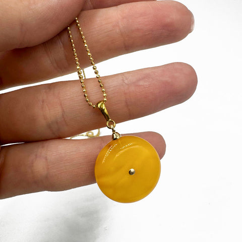 Milky Amber Charm Bead Pendant & Chain Necklace 14k Gold Plated