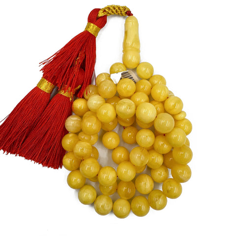 Yellow With White Amber Round Shape 10.5 mm Islamic Rosary Beads