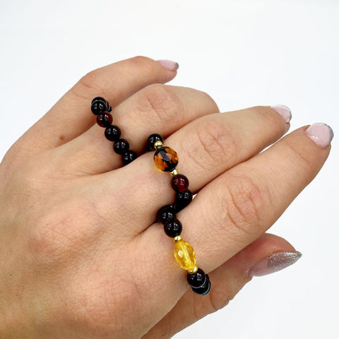 Cherry Amber Round Bead Stretch Ring
