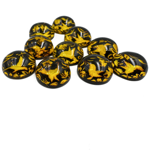 Cherry Amber Engraved Hummingbird Round Shape Cabochons