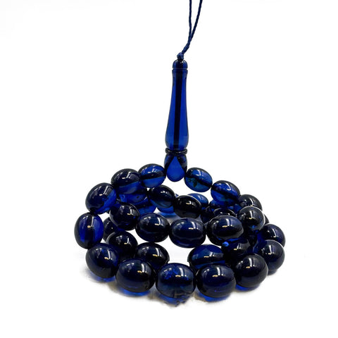Blue Amber Olive Shape 8.5 mm Islamic Prayer Beads
