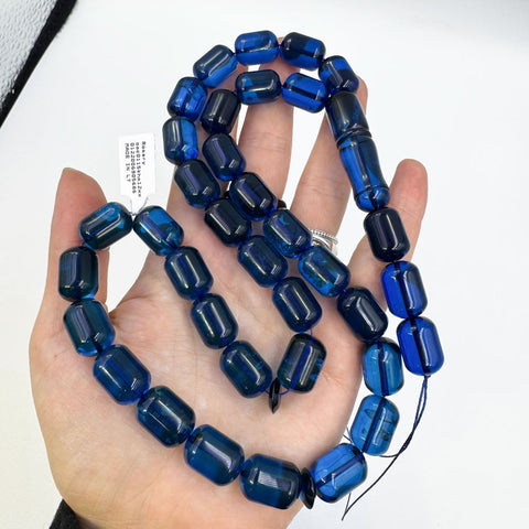 Blue Amber Barrel Shape Beads 11.5 mm Islamic Prayer Beads