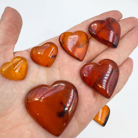 Cognac Amber Handmade Heart Shape Cabochons