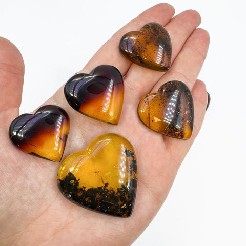 Fossil Amber Heart Shape Cabochons