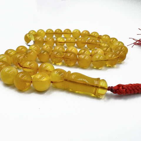 Yellow Cloudy Amber Round Shape 11 mm Islamic Prayer Beads