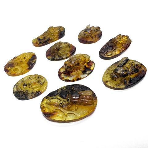 Cognac Amber Carved Bee Cabochons