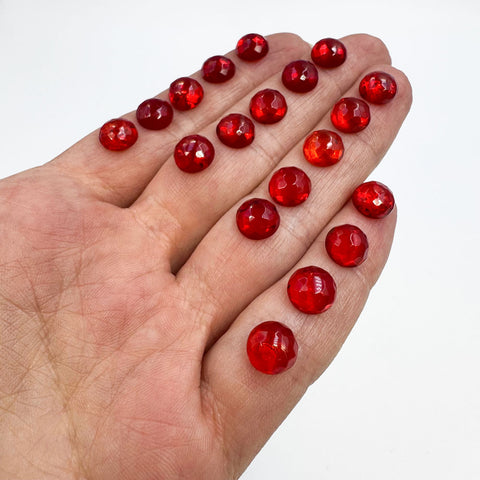 Red Amber Calibrated Facated Round Cabochons