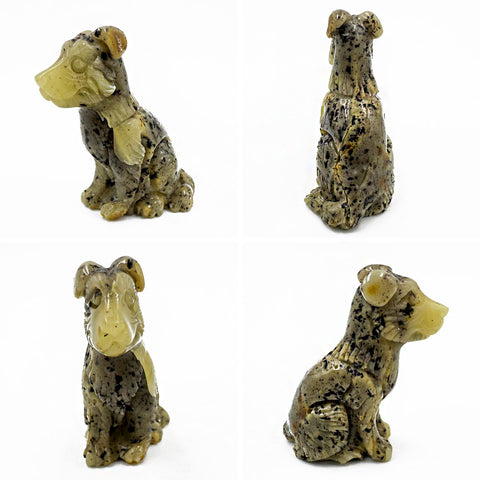 Milky Fossil Amber Carved Dog Figurine