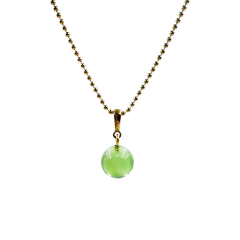 Green Amber Round Bead Necklace 14K Gold Plated