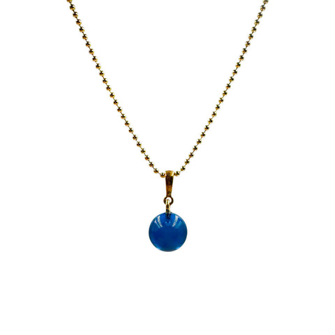 Blue Amber Round Pendant Chain Necklace 14k Gold Plated