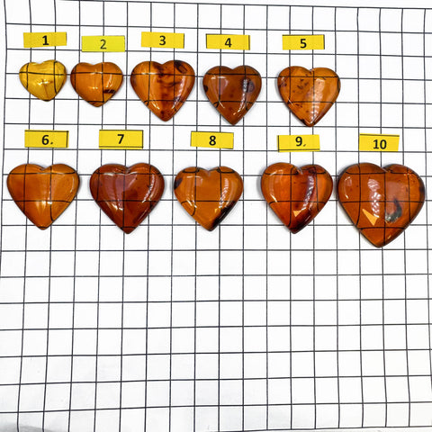 Cognac Amber Handmade Heart Shape Cabochons