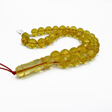 Transparent Amber Faceted Round Shape 8.5 mm Islamic Prayer Beads