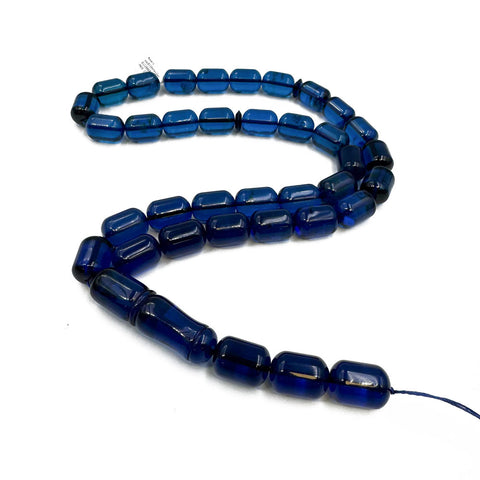 Blue Amber Barrel Shape Beads 11.5 mm Islamic Prayer Beads