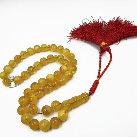 Yellow Cloudy Amber Round Shape 11 mm Islamic Prayer Beads