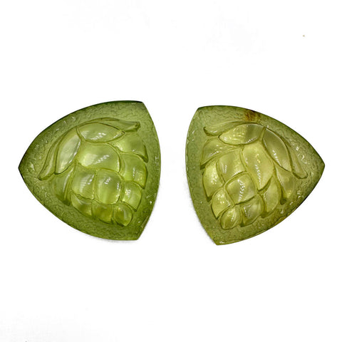 Green Amber Carved Acorn Cabochons