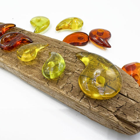 Multi-Color Amber Magatama Beads