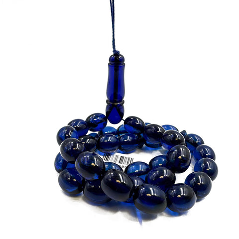 Blue Amber Olive Shape 8.5 mm Islamic Prayer Beads