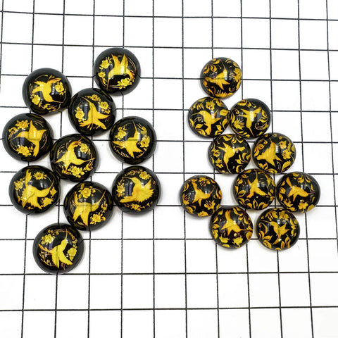 Cherry Amber Engraved Hummingbird Round Shape Cabochons