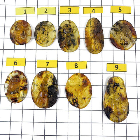 Cognac Amber Carved Bee Cabochons